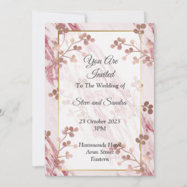 Invitación de boda elegante, floral mármol rosa