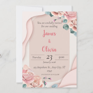 Invitación de Boda Elegante Floral Rosa Sonrojado