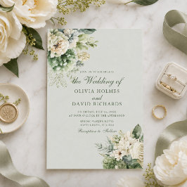 Invitación de boda elegante floral verde suave sal
