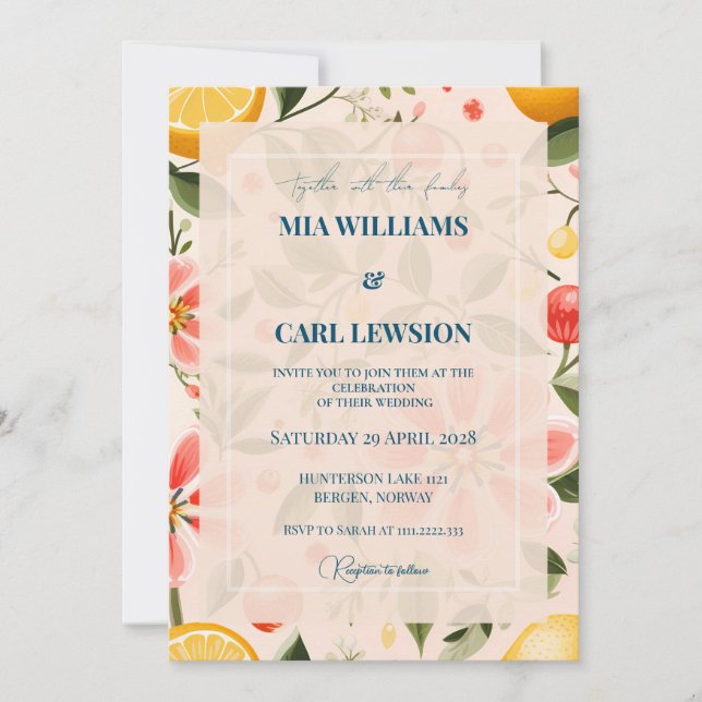 Invitación de boda elegante floral y rosa pastel (Anverso)