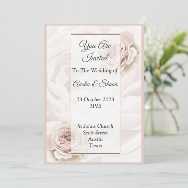Invitación de boda elegante, flores rosadas grande (Anverso de pie)