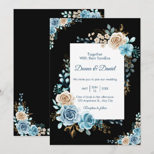 Invitación de boda elegante: fondo negro con