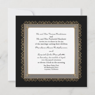 Invitación de Boda Elegante Formal de Oro y Encaje