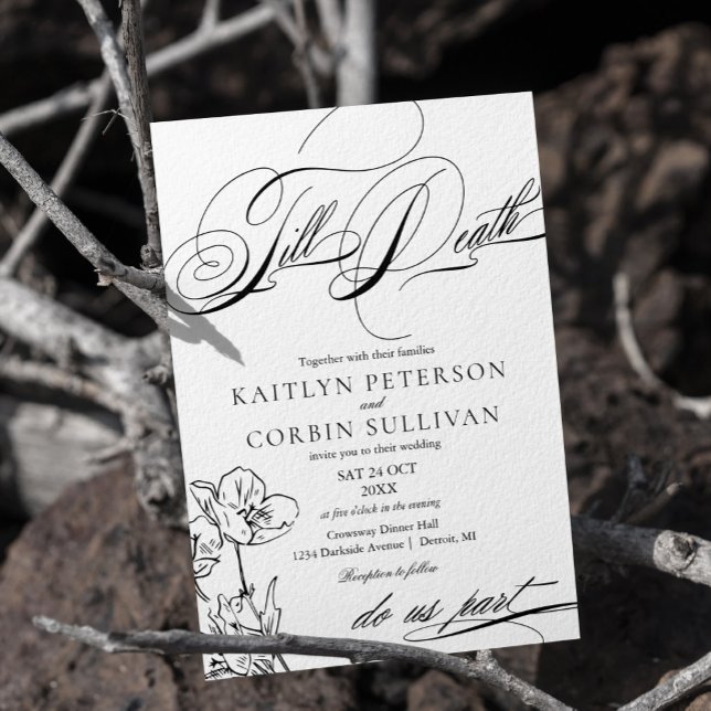 Invitación de boda elegante gótica con flores silv (Subido por el creador)