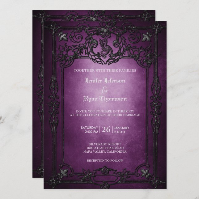 Invitación de boda elegante gótica de Halloween (Anverso / Reverso)