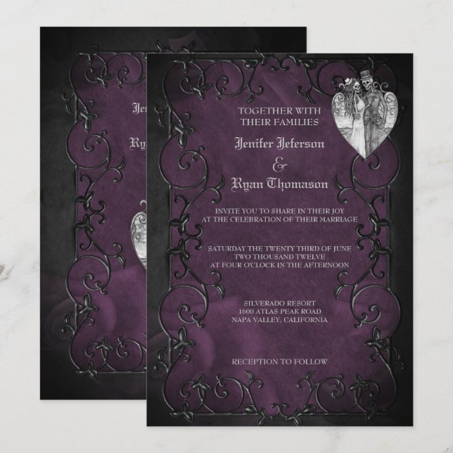 Invitación de boda elegante gótica de Halloween (Anverso / Reverso)
