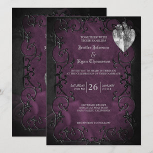Invitación de boda elegante gótica de Halloween pú