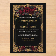 Invitación de boda elegante gótica de rosa dorada 