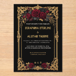 Invitación de boda elegante gótica de rosa dorada