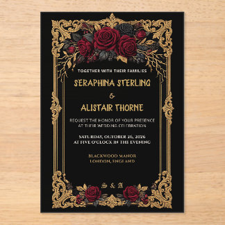 Invitación de boda elegante gótica de rosa dorada