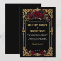 Invitación de boda elegante gótica de rosa dorada