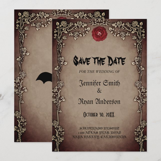 Invitación de boda elegante gótica para guardar la (Anverso / Reverso)