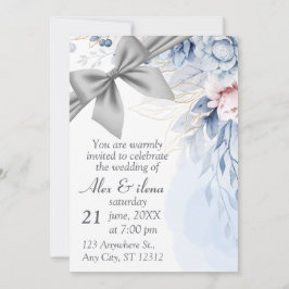 Invitación de boda elegante gris azul