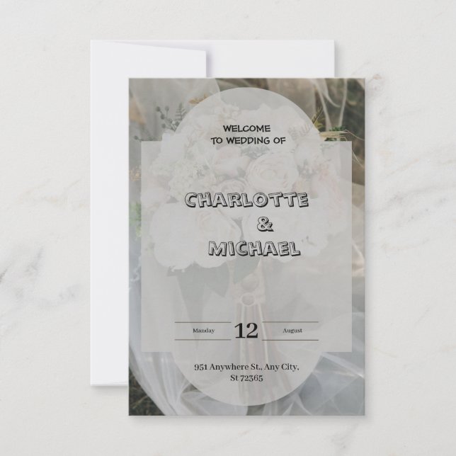 Invitación de boda elegante gris y marrón (Anverso)