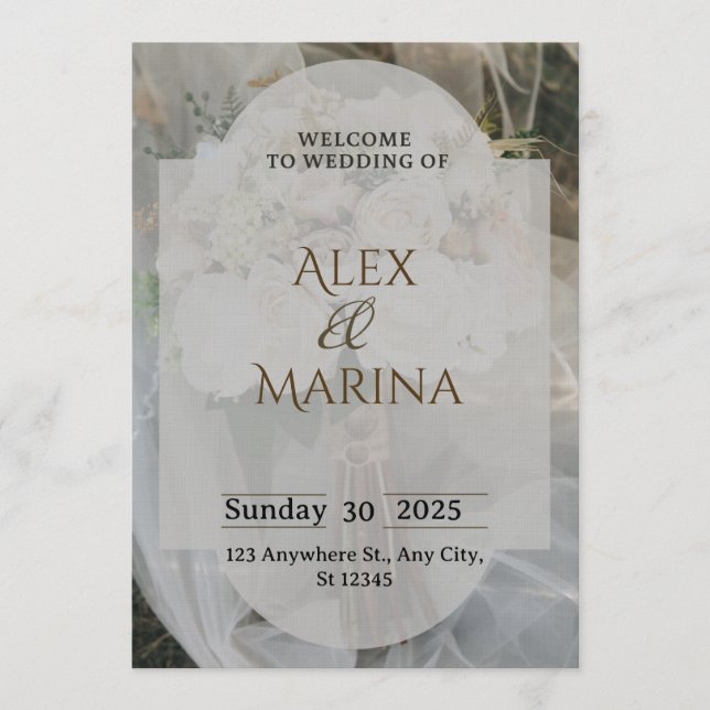Invitación de boda elegante gris y marrón (Anverso)