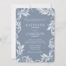 Invitación de Boda Elegante | Hojas | Azul Polvori