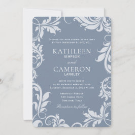 Invitación de Boda Elegante | Hojas | Azul Polvori