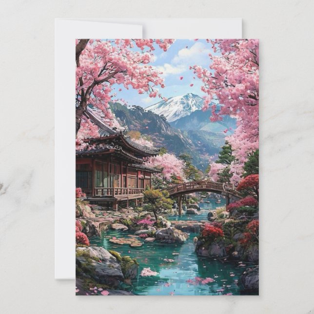 Invitación de boda elegante japonesa de flor de ce (Anverso)