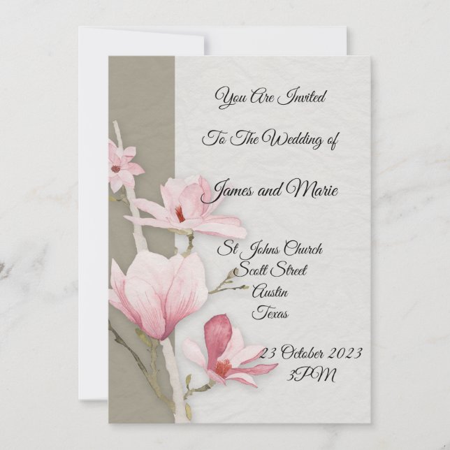 Invitación de boda elegante, magnolia rosa (Anverso)