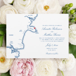 Invitación de Boda Elegante Marina Mapa York Maine