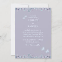 Invitación de boda elegante mariposa floral púrpur