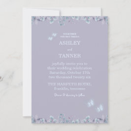 Invitación de boda elegante mariposa floral púrpur