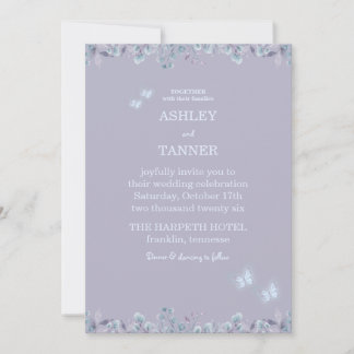 Invitación de boda elegante mariposa floral púrpur