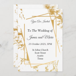 Invitación de boda elegante, mármol dorado