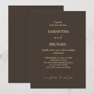 Invitación de boda elegante marrón oscuro y dorado