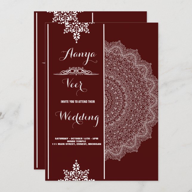 Invitación de boda elegante Mehndi (Anverso / Reverso)