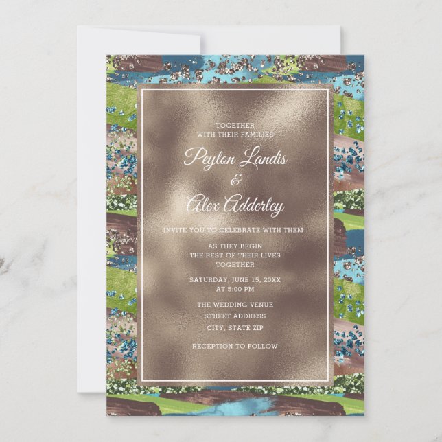 Invitación de boda elegante metálica de cobre verd (Anverso)