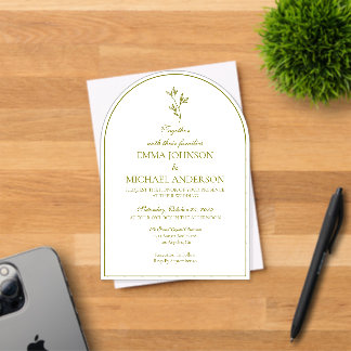 Invitación de boda elegante minimalista blanca y o