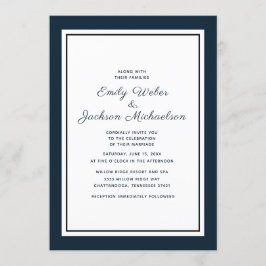 Invitación de boda elegante moderna azul marino y
