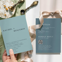Invitación de boda elegante moderna azul polvorien