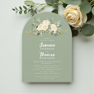 Invitación de boda elegante moderna con salvia y r