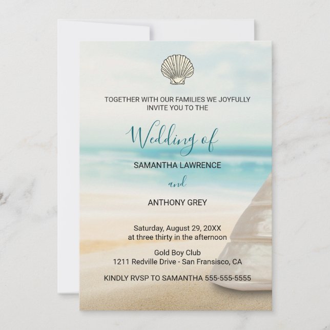 Invitación de boda elegante moderna costera (Anverso)
