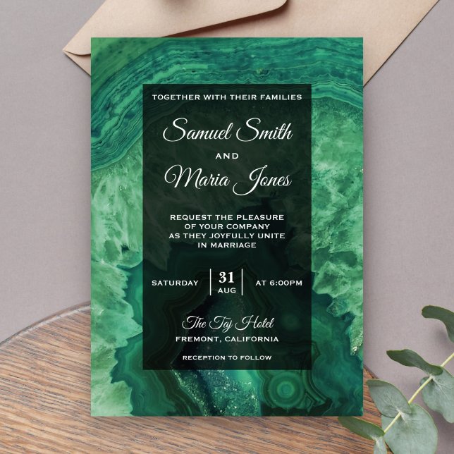 Invitación de boda elegante moderna de ágata verde (Subido por el creador)