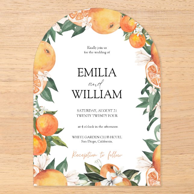 Invitación de boda elegante moderna de naranjas cí (Anverso)