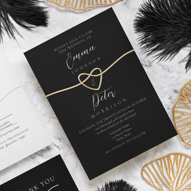 Invitación de boda elegante moderna de oro y negro (Subido por el creador)