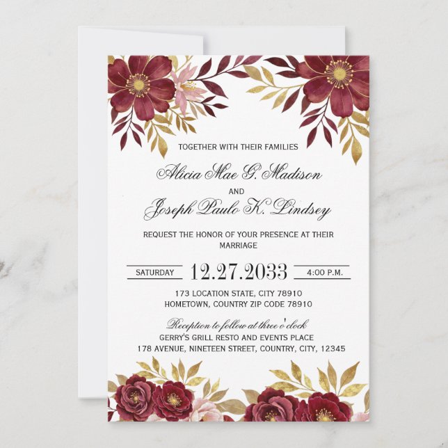 Invitación de boda elegante moderna dorada de Borg (Anverso)