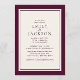 Invitación de boda elegante moderna en burgundy y