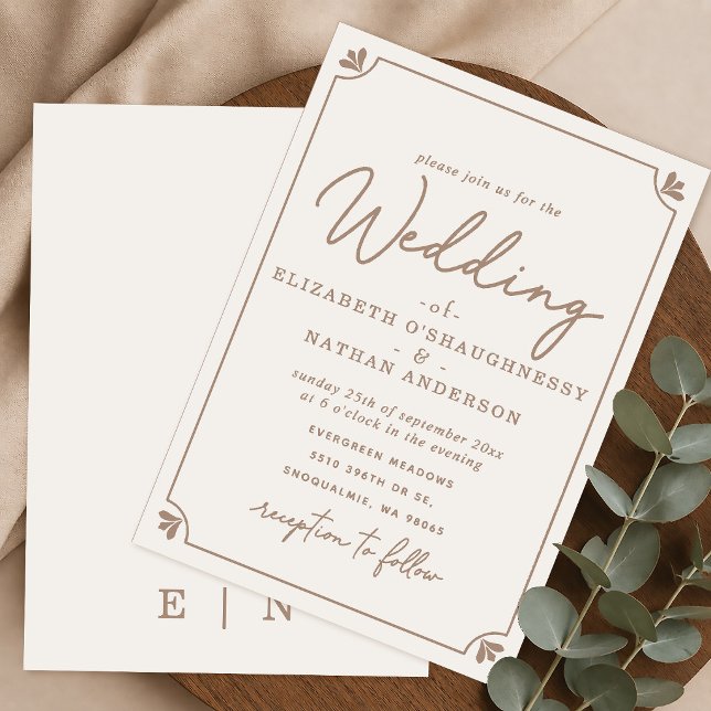 Invitación de boda elegante moderna en crema con l (Subido por el creador)