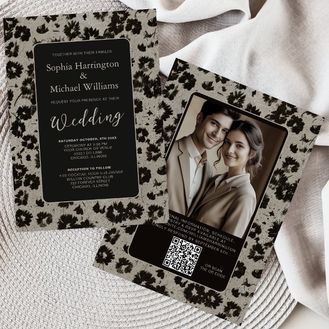 Invitación de boda elegante moderna en negro y pla (Subido por el creador)