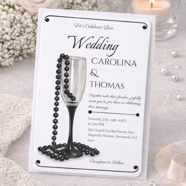 Invitación de boda elegante moderna perla negra (Subido por el creador)