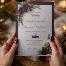 Invitación de Boda Elegante Morado y Dorado