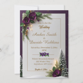 Invitación de Boda Elegante Morado y Dorado