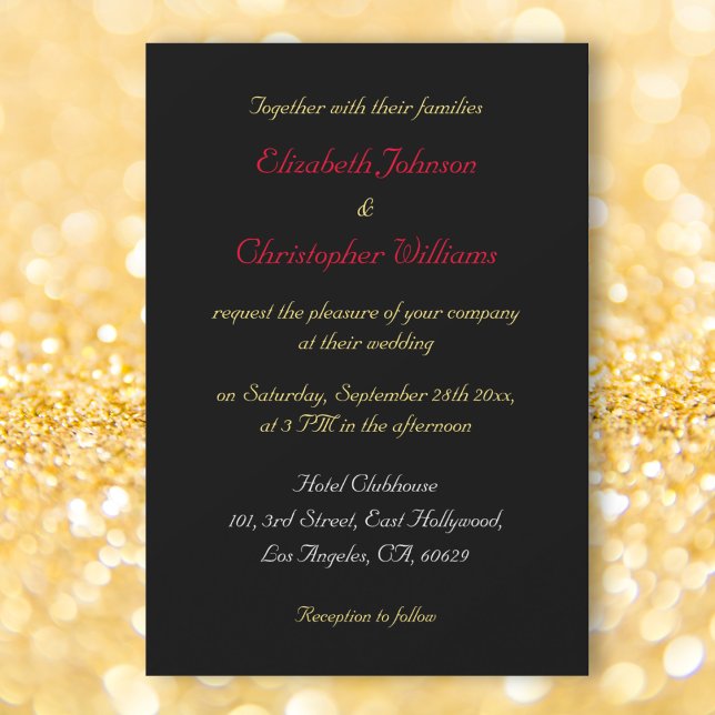 Invitación de boda elegante negra con dorado falso (Elegant Black Faux Gold Custom Wedding Invitation)