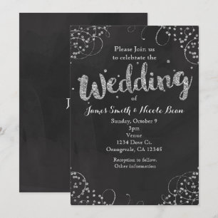 Invitación de boda elegante negra y plateada