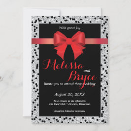 Invitación de boda elegante negra y roja