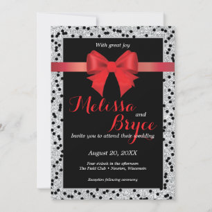 Invitación de boda elegante negra y roja